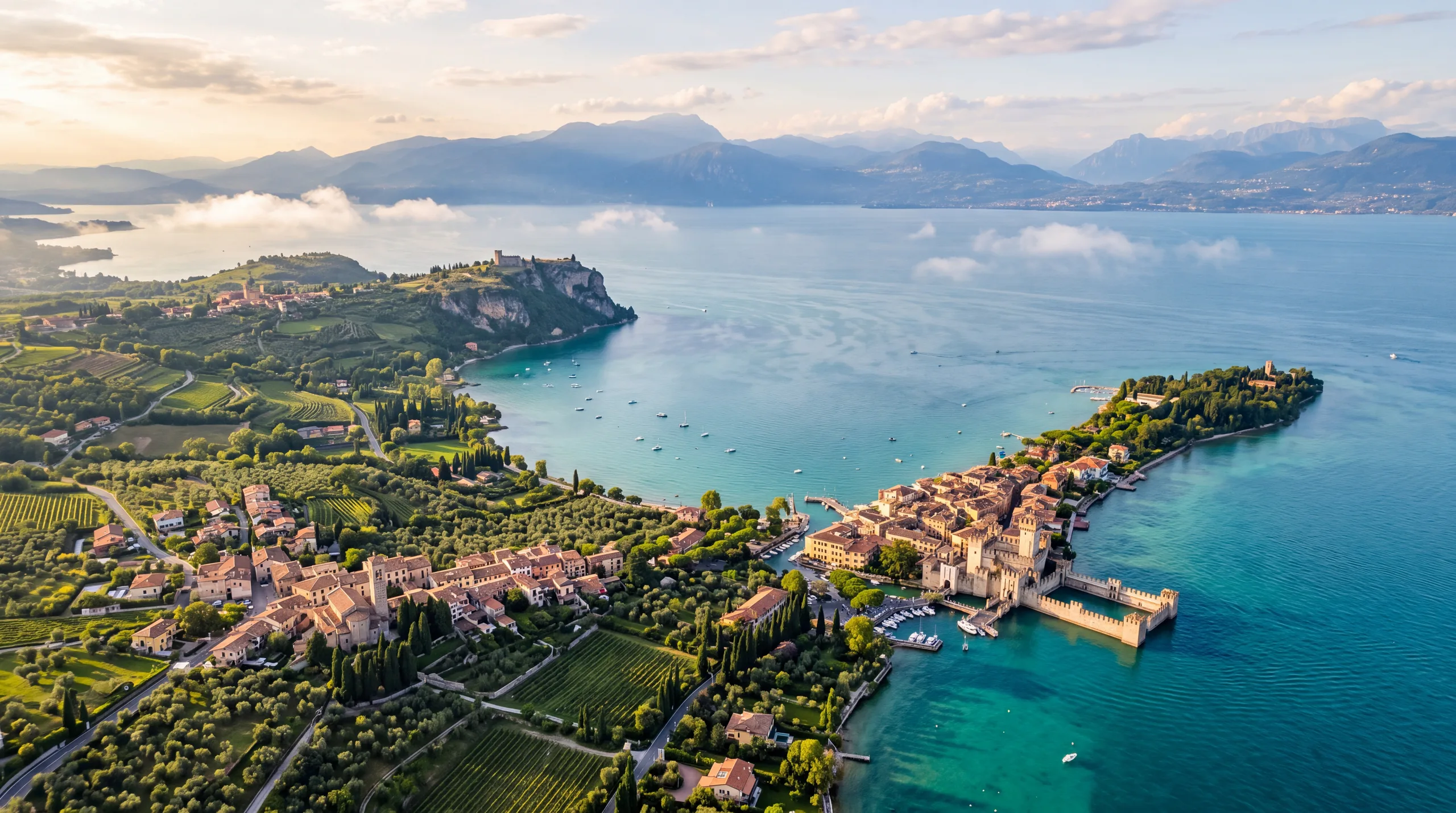 Il basso Lago di Garda visto dall’alto al tramonto